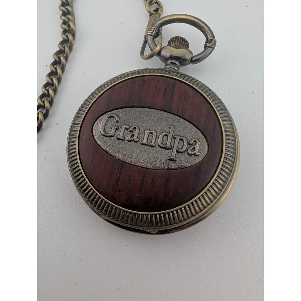 Grandpa Modern Quartz Pocket Watch Men 50mm Chain Gold Dial- New Battery